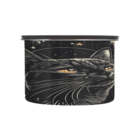 Wobogo Cat in Space Pattern Food Storage Jars 304 Food Grade Stainless Steel Canisters With Vacuum Airtight Lids for Coffee Snacks Nuts Cereal 500ML