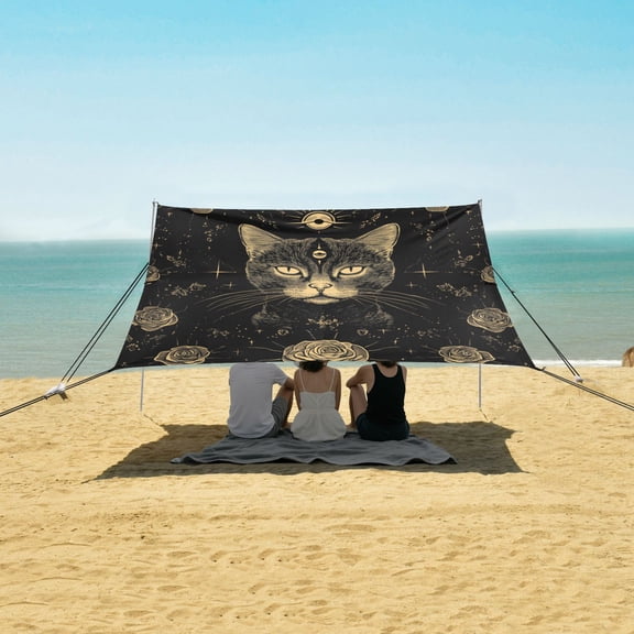 Wobogo Cat with Third Eye Rose Pattern Beach Tent Camping Sun Shelter 110 x 125in UPF50+ Outdoor Shade for Trips Fishing Picnics