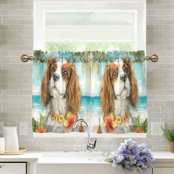 Wobogo Cavalier King Charles Spaniel Dog Kitchen Curtains 2 Piece Set Farmhouse Country Style Light Filtering Small Window Drapes Suitable for Bathroom Laundry Room and RV 27x24in