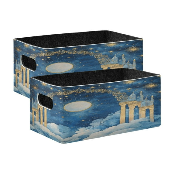 Wobogo Celestial Sky Decorative Folding Storage Basket Set of 2 for Desktop Bedroom Living Room Dressing Table