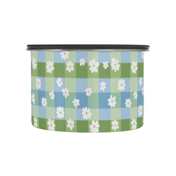Wobogo Checkered Daisy Food Storage Jars 304 Food Grade Stainless Steel Canisters With Vacuum Airtight Lids for Coffee Snacks Nuts Cereal 500ML
