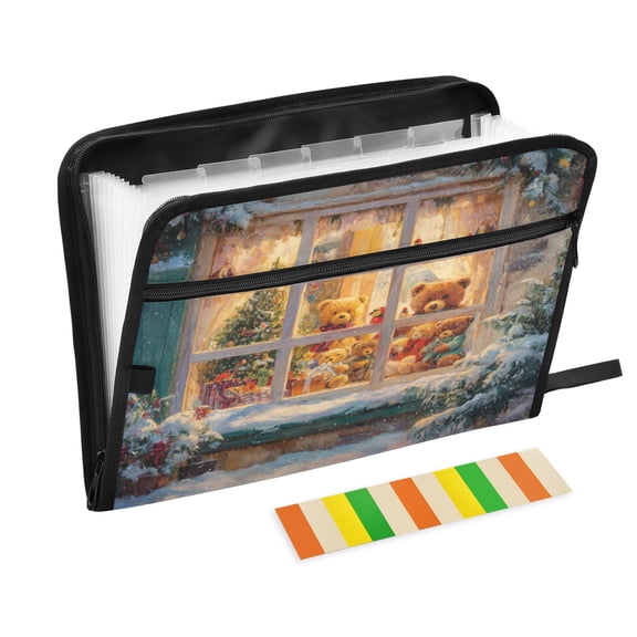 Wobogo Christmas Bear Window Expanding File Folder Letter Size Accordion Filing Organizer 13 Pocket Separate Organ Pocket