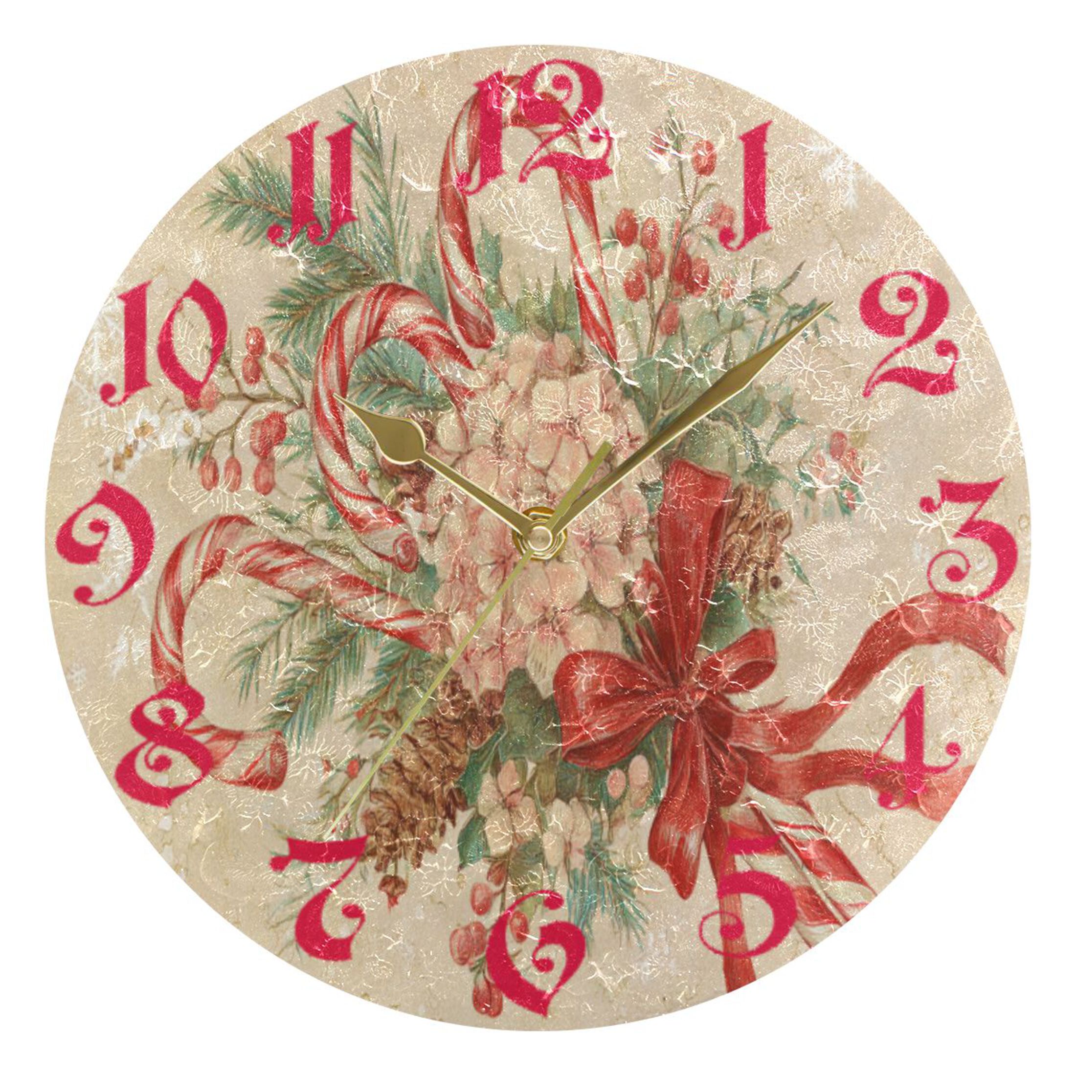 Wobogo Christmas Cane Wall Clock 10in Silent Mechanism Battery Operated ...