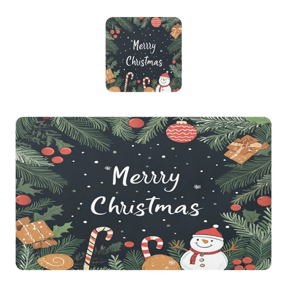 Wobogo Christmas Card Pattern Placemats Coasters Set of 1 Heat-resistant Non-slip Easy to Clean Square Dinner Plate Mat