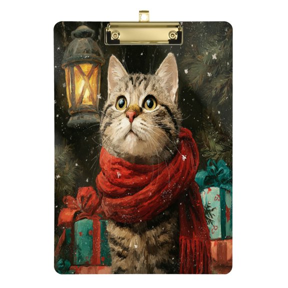 Wobogo Christmas Cat Acrylic Writing Pad Gold Clip Stardard Size A4 Office Decorative for Students Workers 12.5×9in