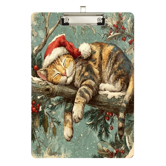 Wobogo Christmas Cute Cat Acrylic Writing Pad Silver Clip Stardard Size A4 Office Decorative for Students Workers 12.5×9in
