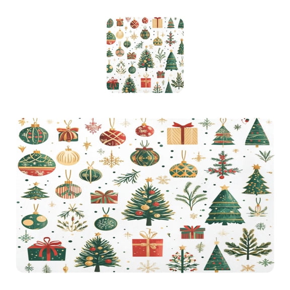 Wobogo Christmas Elements Clipart Placemats Coasters Set of 1 Heat-resistant Non-slip Easy to Clean Square Dinner Plate Mat