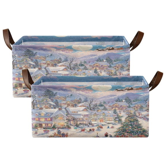 Wobogo Christmas Eve Storage Basket Soccer Plaid Fabric Oversized Collapsible Hoard Box with Metal Iron Frame Two Piece Set 16.9×11.4×7.7in