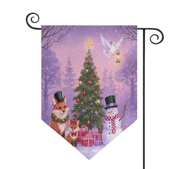 Wobogo Christmas Forest Fox Triangle Garden Flag 12x18.5 in Large Yard Flag Durable Fade Resistant Outdoor Decor