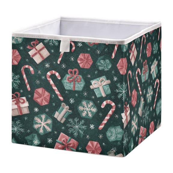 Wobogo Christmas Gift Elements Storage Basket Foldable Easy to Clean Durable with Hollow Support Plate with Handle 11.02×11.02×11.02 in