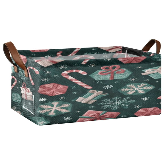 Wobogo Christmas Gift Elements Storage Basket Soccer Plaid Fabric Oversized Collapsible Hoard Box with Metal Iron Frame 16.9×11.4×7.7in