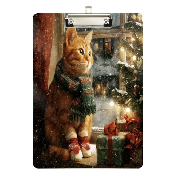 Wobogo Christmas Ginger Cat Acrylic Writing Pad Silver Clip Stardard Size A4 Office Decorative for Students Workers 12.5×9in