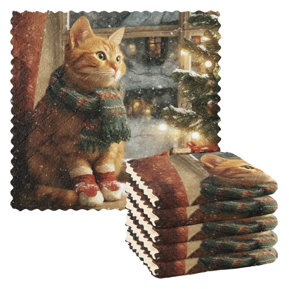 Wobogo Christmas Ginger Cat Kitchen Towels 6pcs Ultra Soft Highly Absorbent Quick Drying Dish Cloths 1111inch