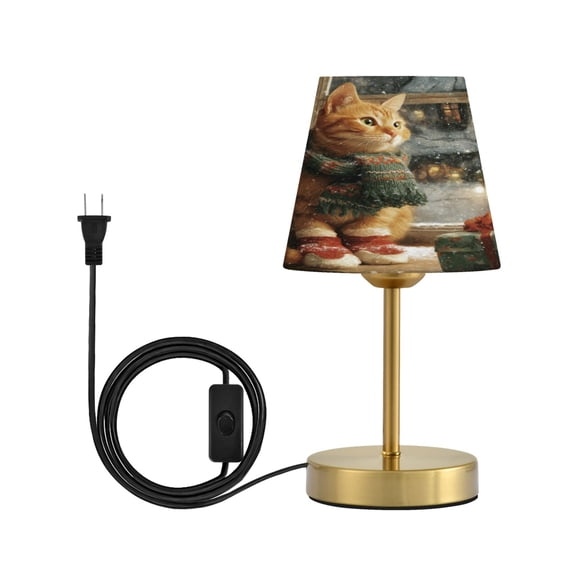 Wobogo Christmas Ginger Cat Table Lamps Three-channel Adjustable Lighted Antique Brass Metal Base Simple Modern Style for Bedroom Nightstands Living Room and Office