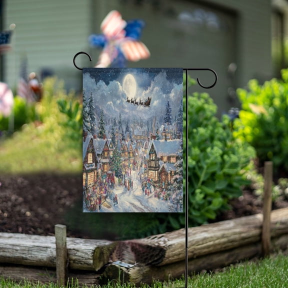 Wobogo Christmas Night View Garden Flag 12×18 Inch Double Sided For Outdoor Yard Decoration