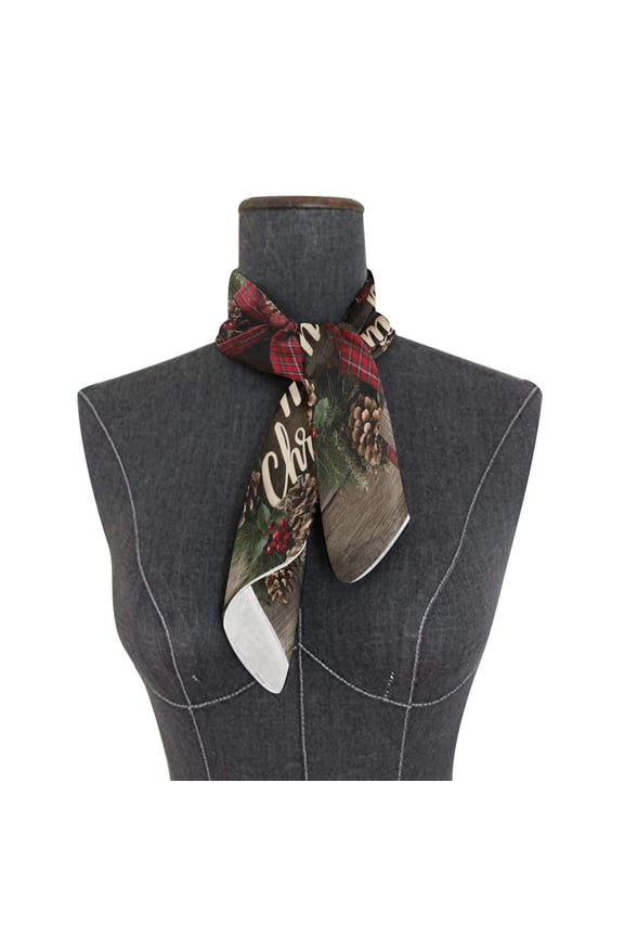 Wobogo Christmas Oak Wreath Square Scarf 23.62 x 23.62 In Lightweight Polyester Silk-Feel Neck Scarf for Women Fashion Head Scarf Hair Wrap Bandana
