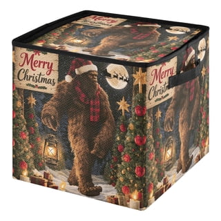 Wobogo Christmas Ornament Storage Box with 64 Slots, Foldable Design, Dividers and Lid for 3 Inch Holiday Decorations,Bigfoot Christmas