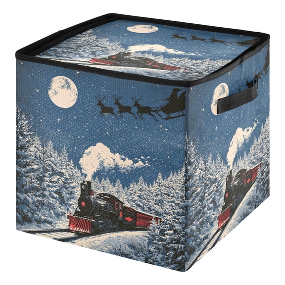 Wobogo Christmas Ornament Storage Box with 64 Slots, Foldable Design, Dividers and Lid for 3 Inch Holiday Decorations,Christmas Train Scene