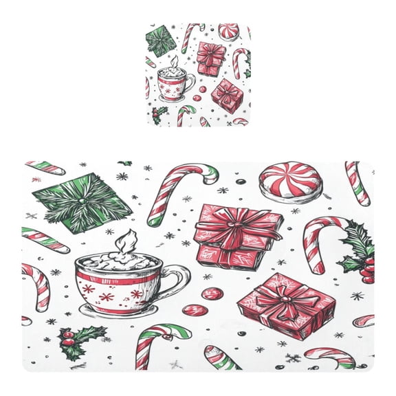 Wobogo Christmas Pattern with Candy Canes Placemats Coasters Set of 1 Heat-resistant Non-slip Easy to Clean Square Dinner Plate Mat