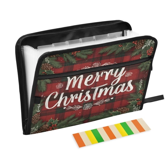 Wobogo Christmas Red Plaid Expanding File Folder Letter Size Accordion Filing Organizer 13 Pocket Separate Organ Pocket