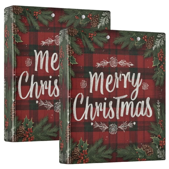 Wobogo Christmas Red Plaid File Folders Extra Large Capacity to Hold 200 Sheets of Documents Hard Shell Ring Binder for School Home Office