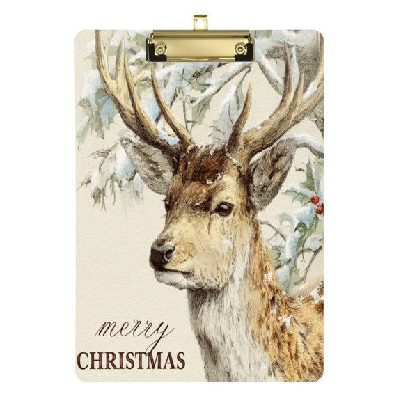 Wobogo Christmas Reindeer Acrylic Writing Pad Gold Clip Stardard Size A4 Office Decorative for Students Workers 12.5×9in