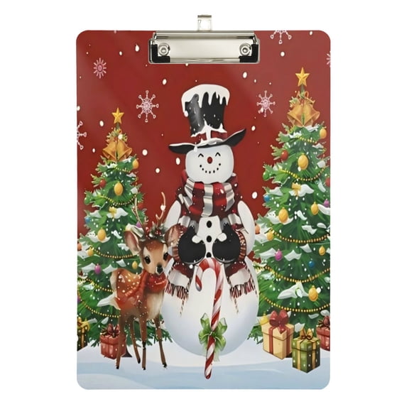 Wobogo Christmas Snowman Acrylic Writing Pad Silver Clip Stardard Size A4 Office Decorative for Students Workers 12.5×9in