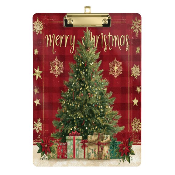 Wobogo Christmas Tree Acrylic Writing Pad Gold Clip Stardard Size A4 Office Decorative for Students Workers 12.5×9in