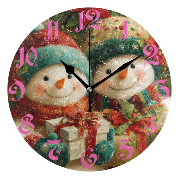 Wobogo Chubby Snowman Wall Clock 10in Silent Mechanism Battery Operated Retro Style for Living Room Bedroom and Kitchen Black Pointer