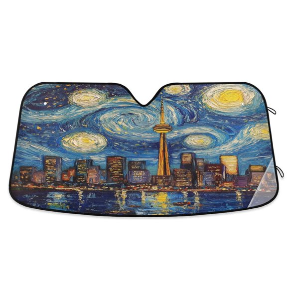 Wobogo City Night View Car Windshield Sunshades Autopilot Lightweight Accordion Sun Visor 55×27.6in