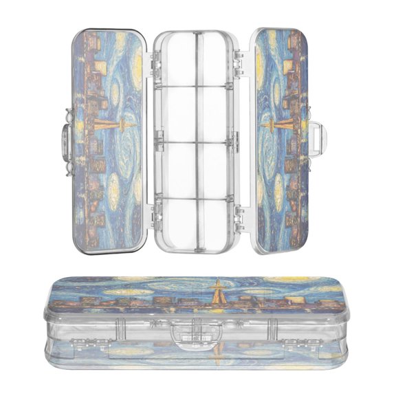 Wobogo City Night View Clear Pencil Case Plastic Pencilboxes Stackable Design Study Materials for Classroom Office