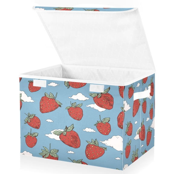 Wobogo Cloud Strawberry Large Collapsible Storage Box Flip Lid Fabric Decorative Organizer Container Basket with Handles 16.512.611.8in