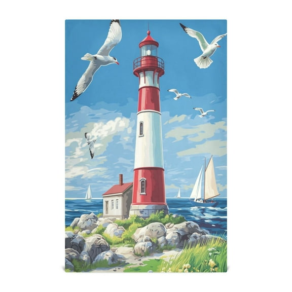 Wobogo Coastal Lighthouse Kitchen Towel 1 Piece Large Cotton Dishcloth Premium Absorbency Set with Hanging Loop