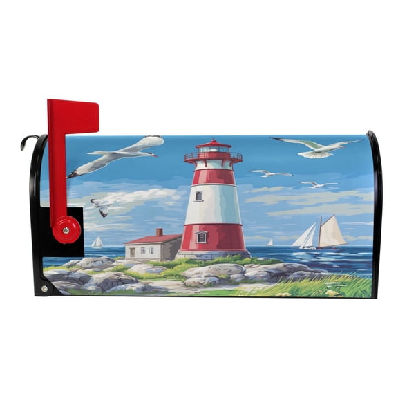 Wobogo Coastal Lighthouse Mailbox Cover Magnetic for Garden Yard Home Decor Standard Size 20.7x18.03in