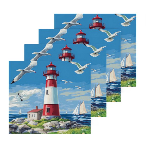 Wobogo Coastal Lighthouse Square Cotton Towel Set of 2 Soft and Skin-friendly with Good Absorbency 12×12in