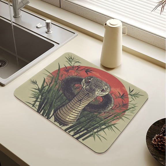 Wobogo Cobras Bamboo Forest Dish Drying Mats Diatomaceous Earth Super Absorbent Non-slip Rubber Sole 15.7×11.8in