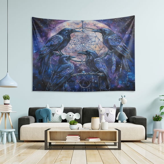 Wobogo Cobweb Crow Tapestry 60×51in Home Living Room Bedroom Wall Hanging Ornaments