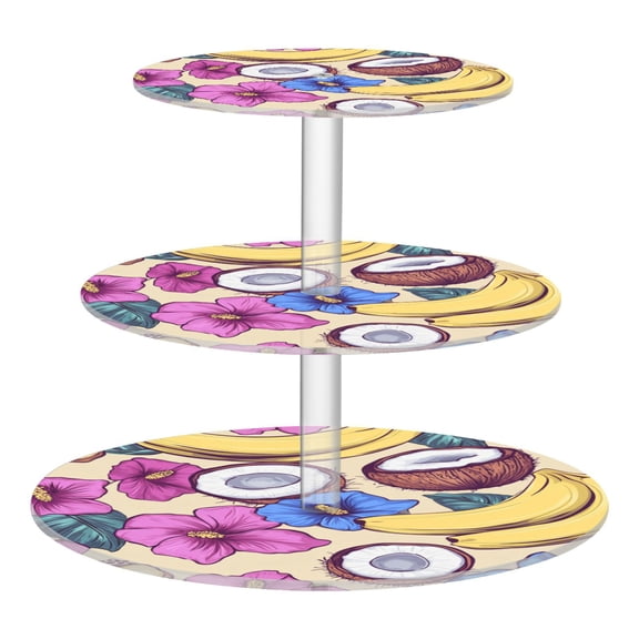 Wobogo Coconut Banana Pattern 3 Tier Acrylic Cake Stand with Clear Round Hold for Wedding Holiday Birthday Baby Shower Tea Party