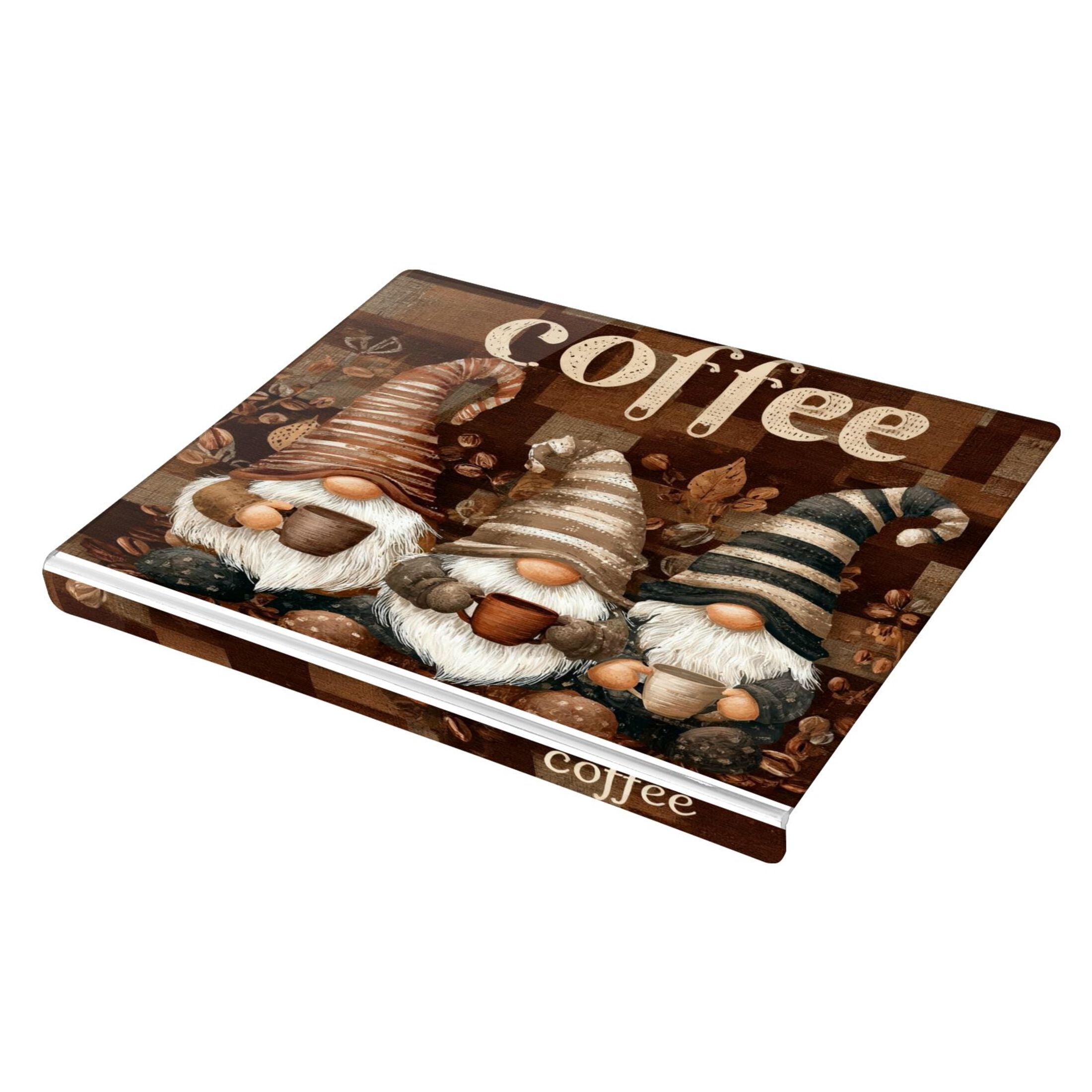 Wobogo Coffee Gnomes Acrylic Cutting Board with Counter Lip 16.5"x13.4 Perfect for Bread Meat Veggies & More Great Kitchen Essential Gadgets & Decor