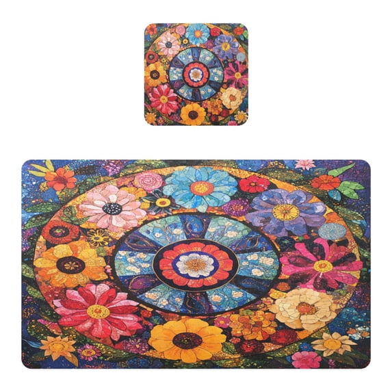 Wobogo Collage Art Flower Placemats Coasters Set of 1 Heat-resistant Non-slip Easy to Clean Square Dinner Plate Mat