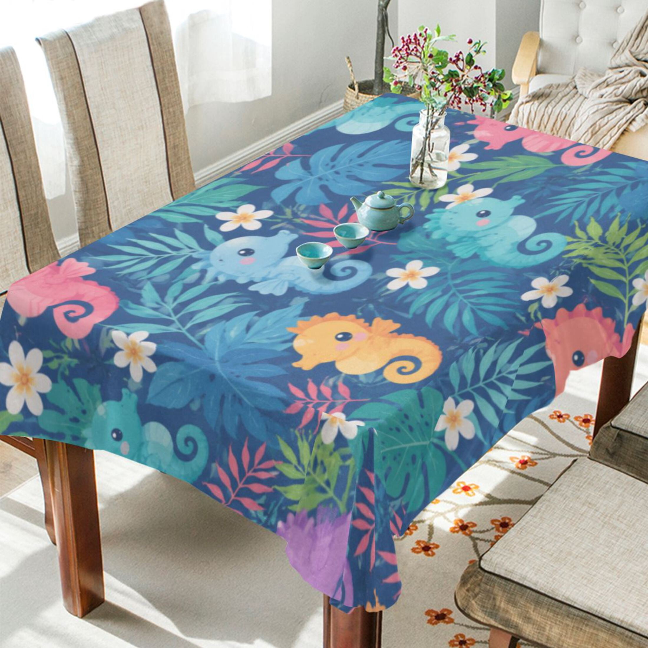 Wobogo Color Seahorses Square Tablecloth 60×90in Polyester Fabric ...