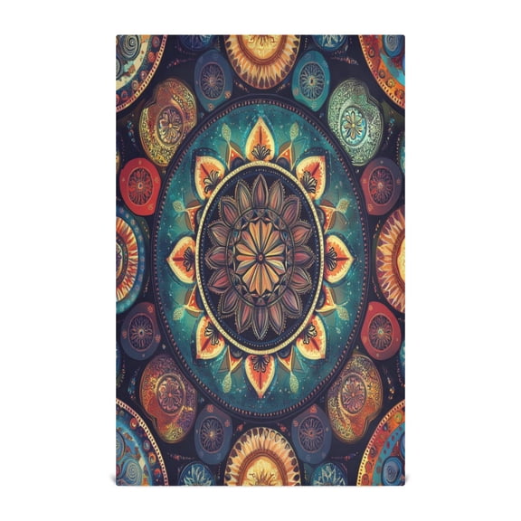 Wobogo Colorful Boho Patterns Kitchen Towel 1 Piece Large Cotton Dishcloth Premium Absorbency Set with Hanging Loop