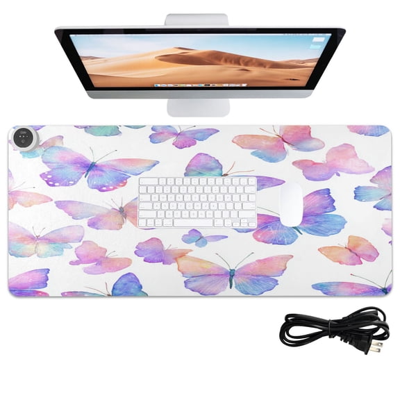 Wobogo Colorful Butterflies Heated Mouse Pad With 3 Heating Levels and 3-hour Auto Shut-Off Protection Ideal for Computer Keyboards Home Office Hand-warming Essential