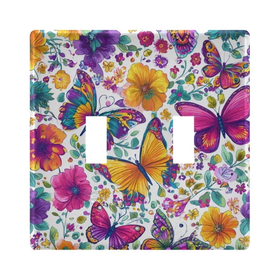 Wobogo Colorful Butterfly Blooms Switch Plates PC Flame Retardant Plastic Material Glossy Finish Smooth Touch 4.56x4.48x0.27in