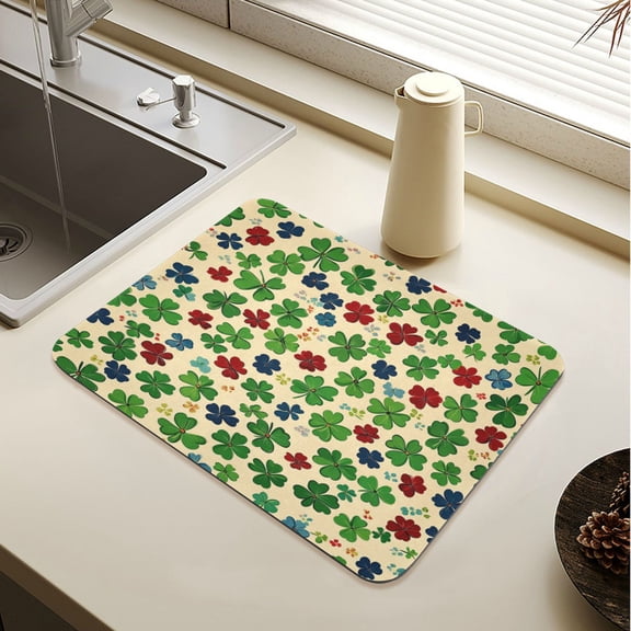 Wobogo Colorful Clover Dish Drying Mats Diatomaceous Earth Super Absorbent Non-slip Rubber Sole 15.7×11.8in