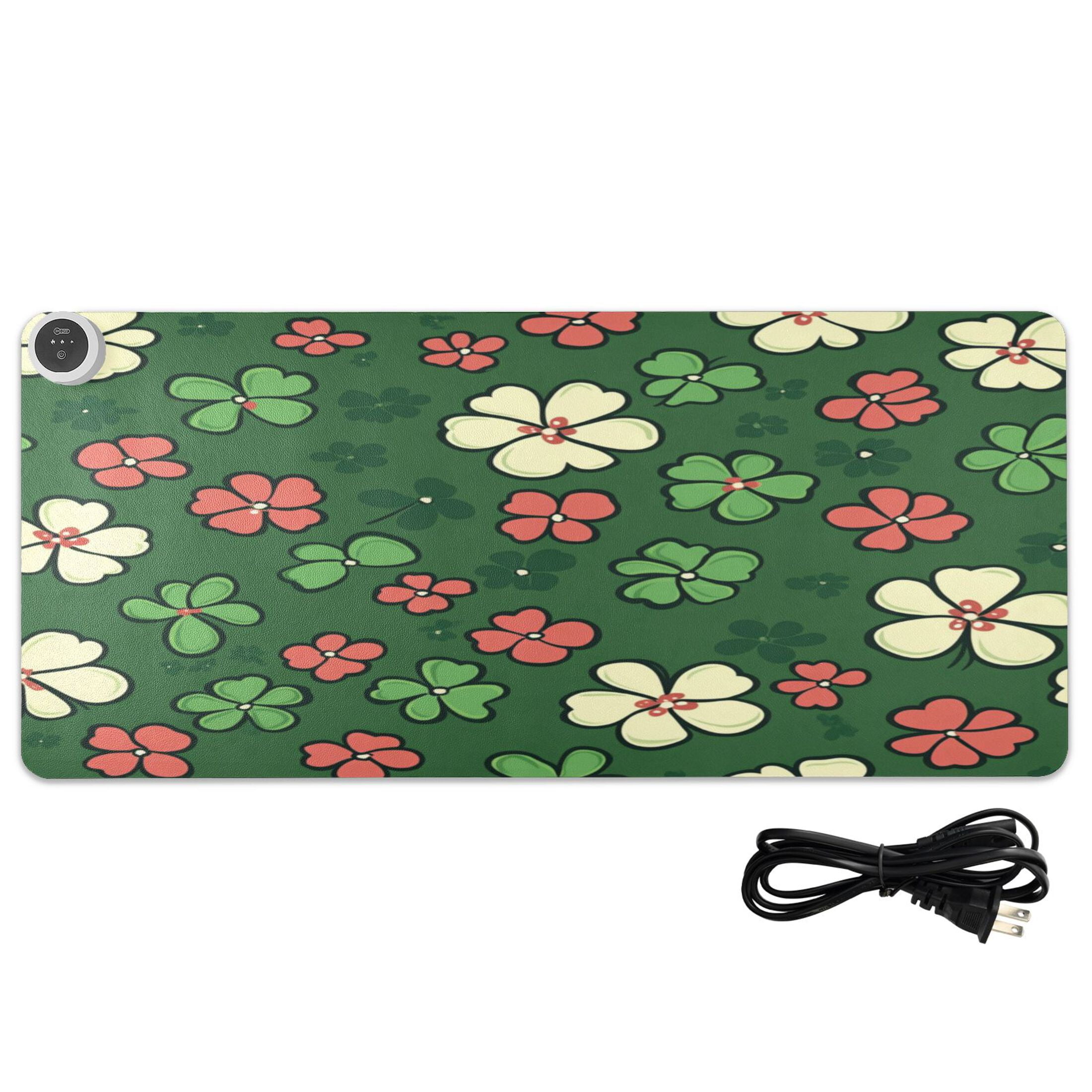 Wobogo Colorful Clovers Heated Mouse Pad Extra-Large Desk Mat With 3 Heating Levels and 3-hour Auto Shut-Off Protection Ideal for Computer Keyboards Home Office Hand-warming Essential 31.5in × 13in
