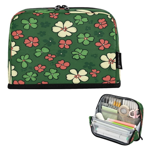 Wobogo Colorful Clovers Large Capacity Durable Zippered Pencil Case Portable Stationery Storage Organizer Bag for Study Office Travel