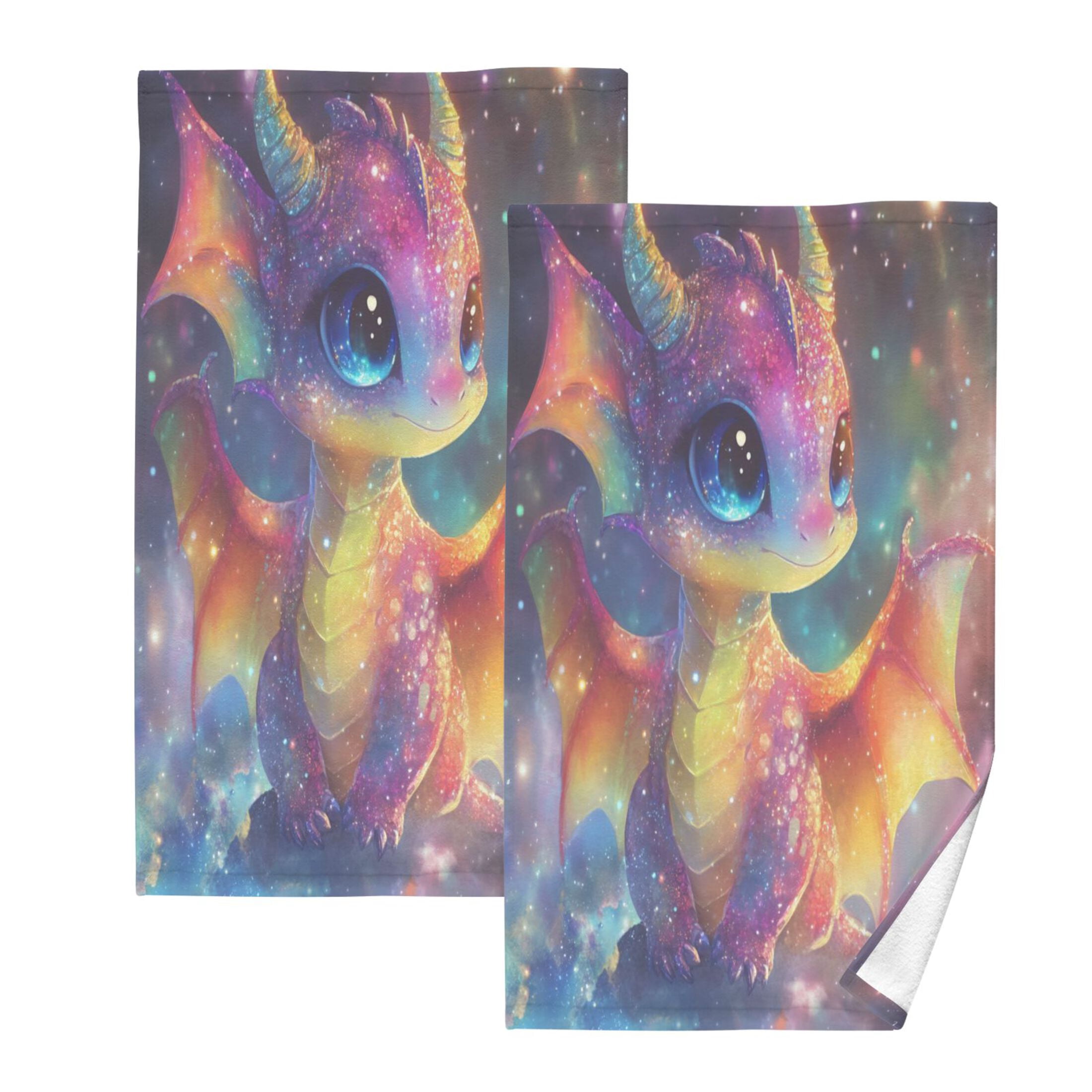 Wobogo Colorful Dragon Baby 100% Cotton Towel 2 Pieces Set Super Soft and Highly Absorbent Suitable for Bathroom Gym Travel Camping Pool
