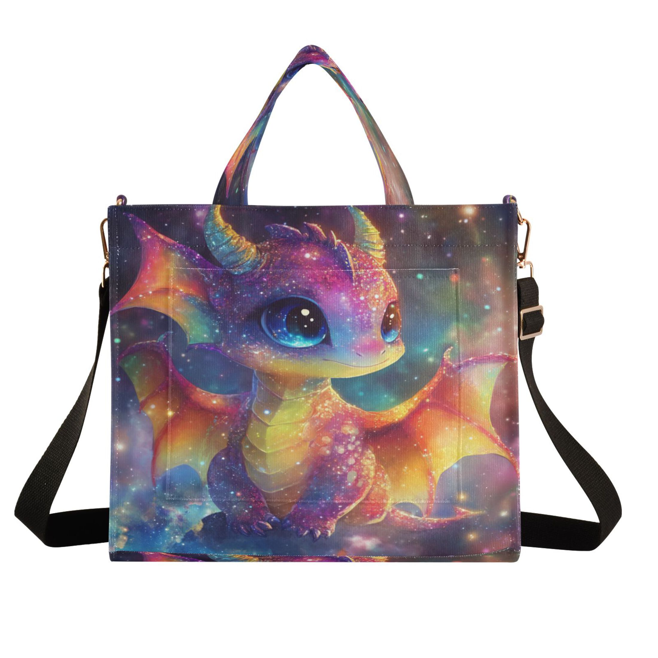 Wobogo Colorful Dragon Baby Corduroy Tote Bag for Women Travel Crossbody Bag Purse Women Shoulder Bags Work Handbags Daily Commuter Bag 10.2×9inch