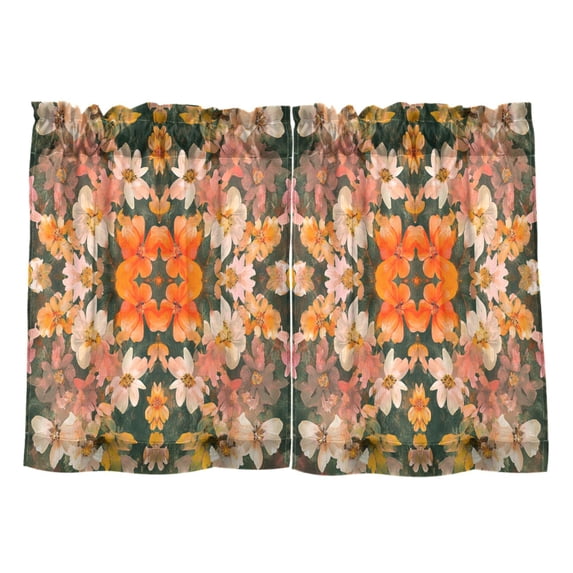 Wobogo Colorful Flower Bushes Kitchen Curtains 2 Piece Set Farmhouse Country Style Light Filtering Small Window Drapes Suitable for Bathroom Laundry Room and RV 27x36in